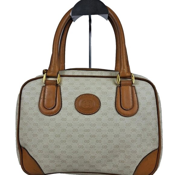 Authentic GUCCI Micro GG PVC Handbag White/Brown Leather - Picture 1 of 16